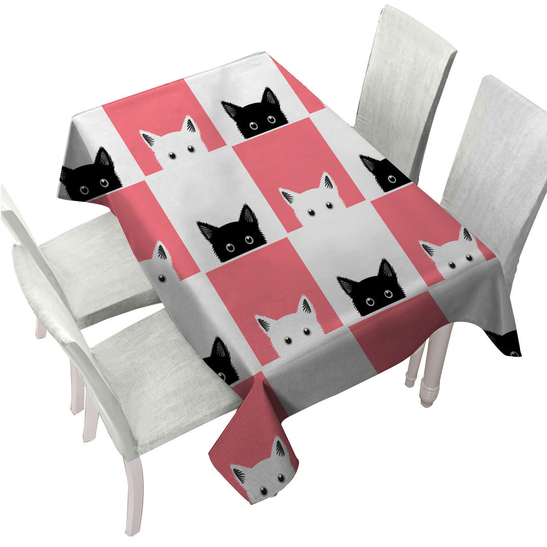 Pink White Panel and Black White Cats Table Cover