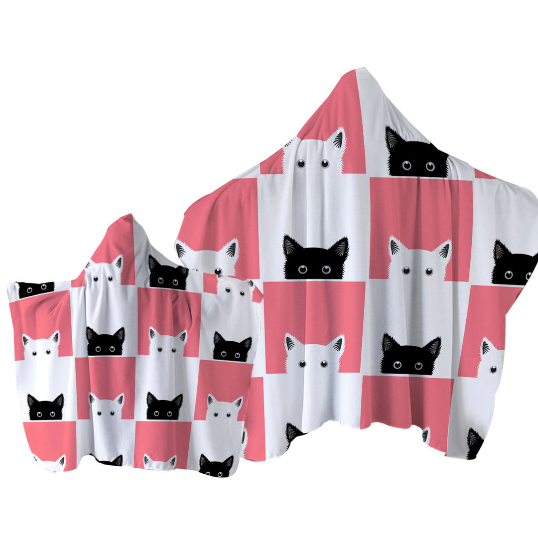 Pink White Panel and Black White Cats Towel Hoodie
