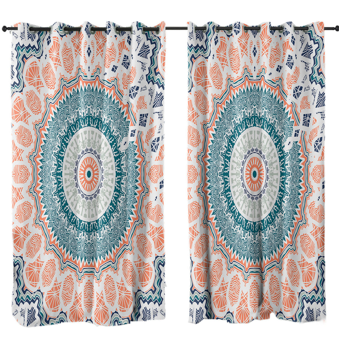 Pinkish Peach Aztec Mandala Curtains