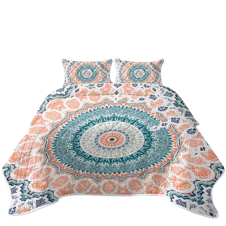 Pinkish Peach Aztec Mandala Quilts for Beds