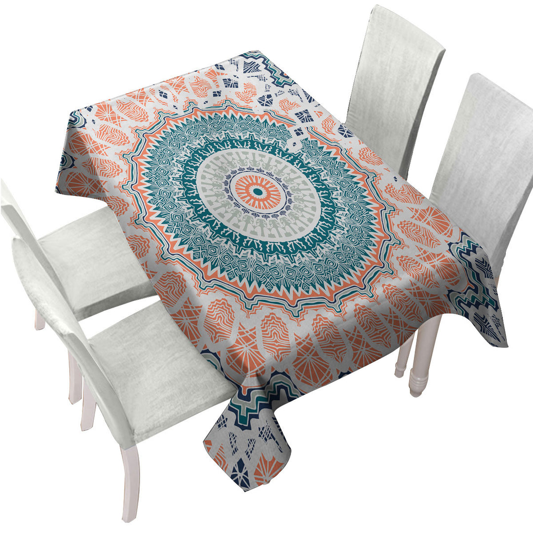 Pinkish Peach Aztec Mandala Table Cover