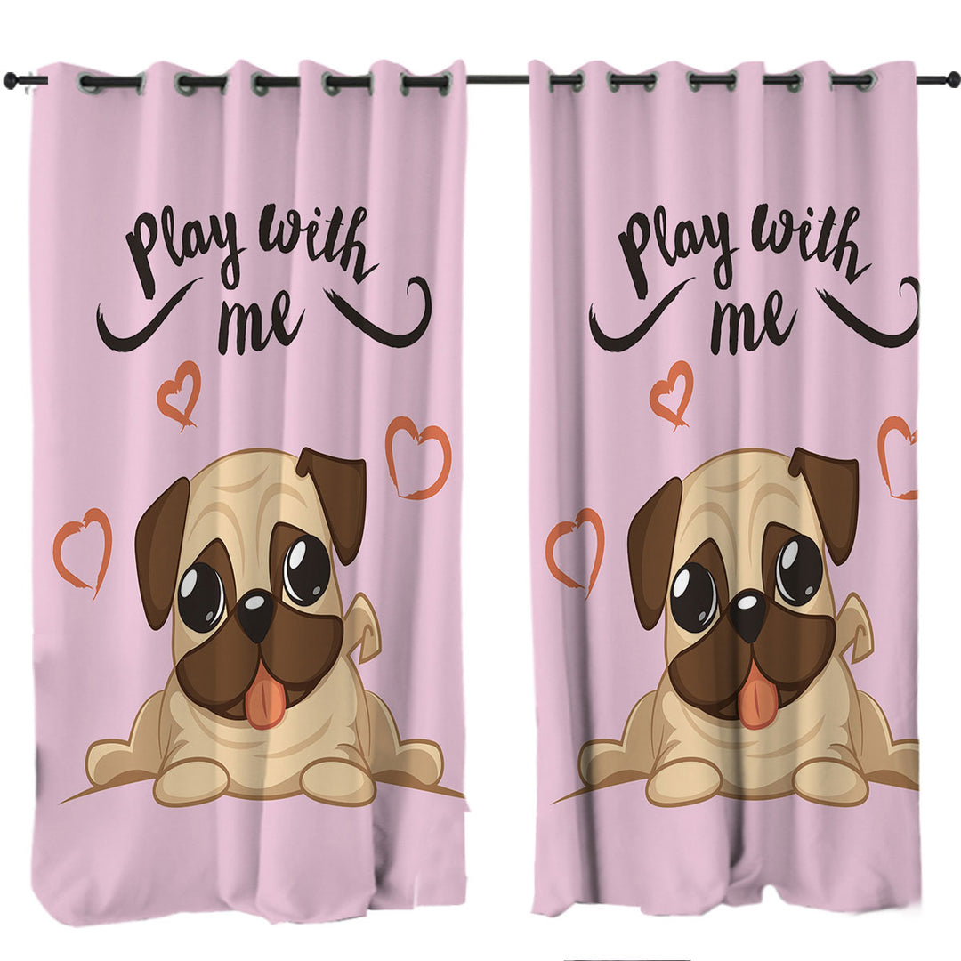 Play With Me Adorable Pug Drapes for Living Room
