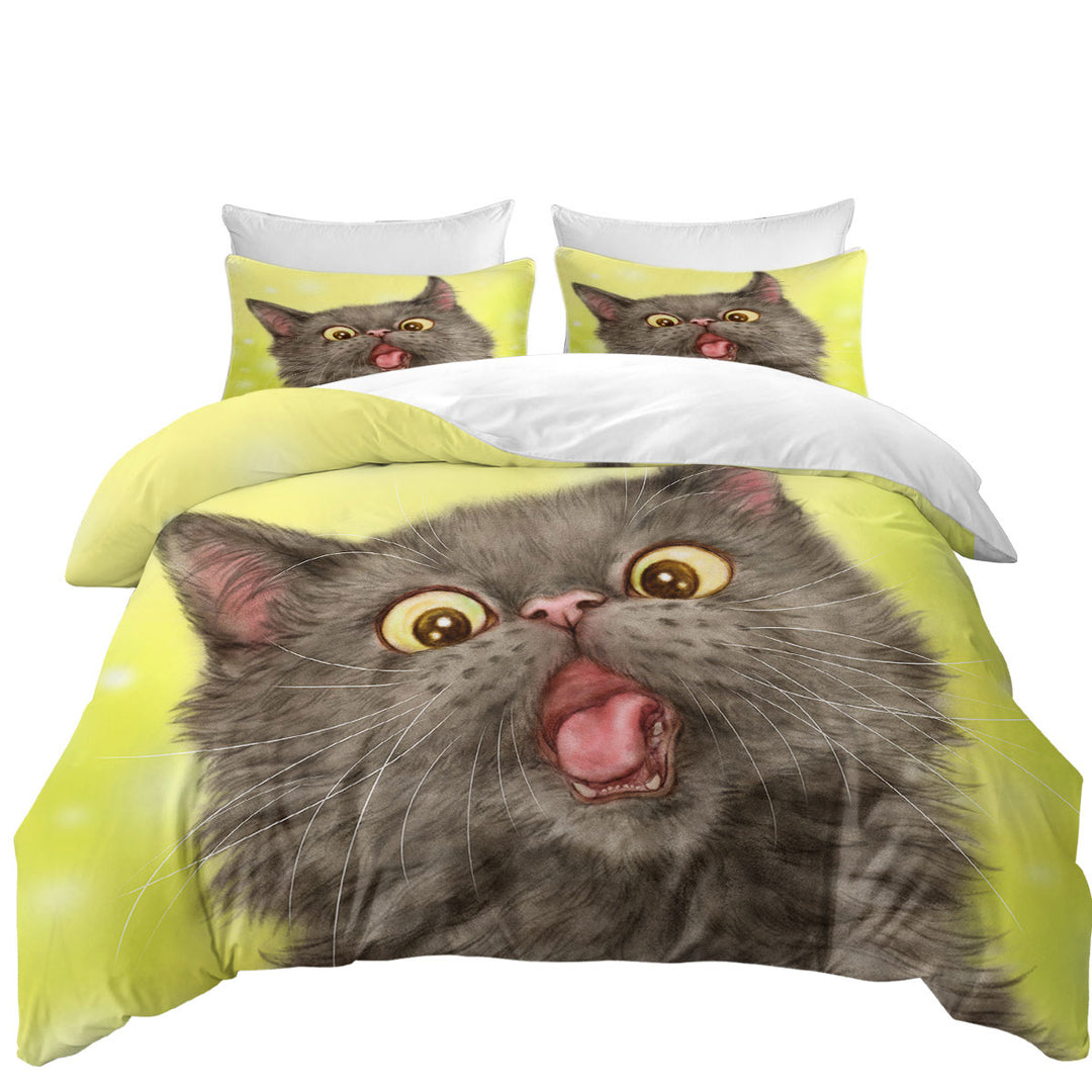 Playful Black Grey Cat over Yellow Quilt Cover Sets