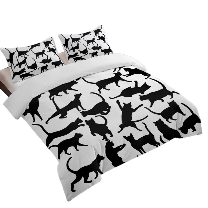 Playing Cat Silhouettes Bed Covers