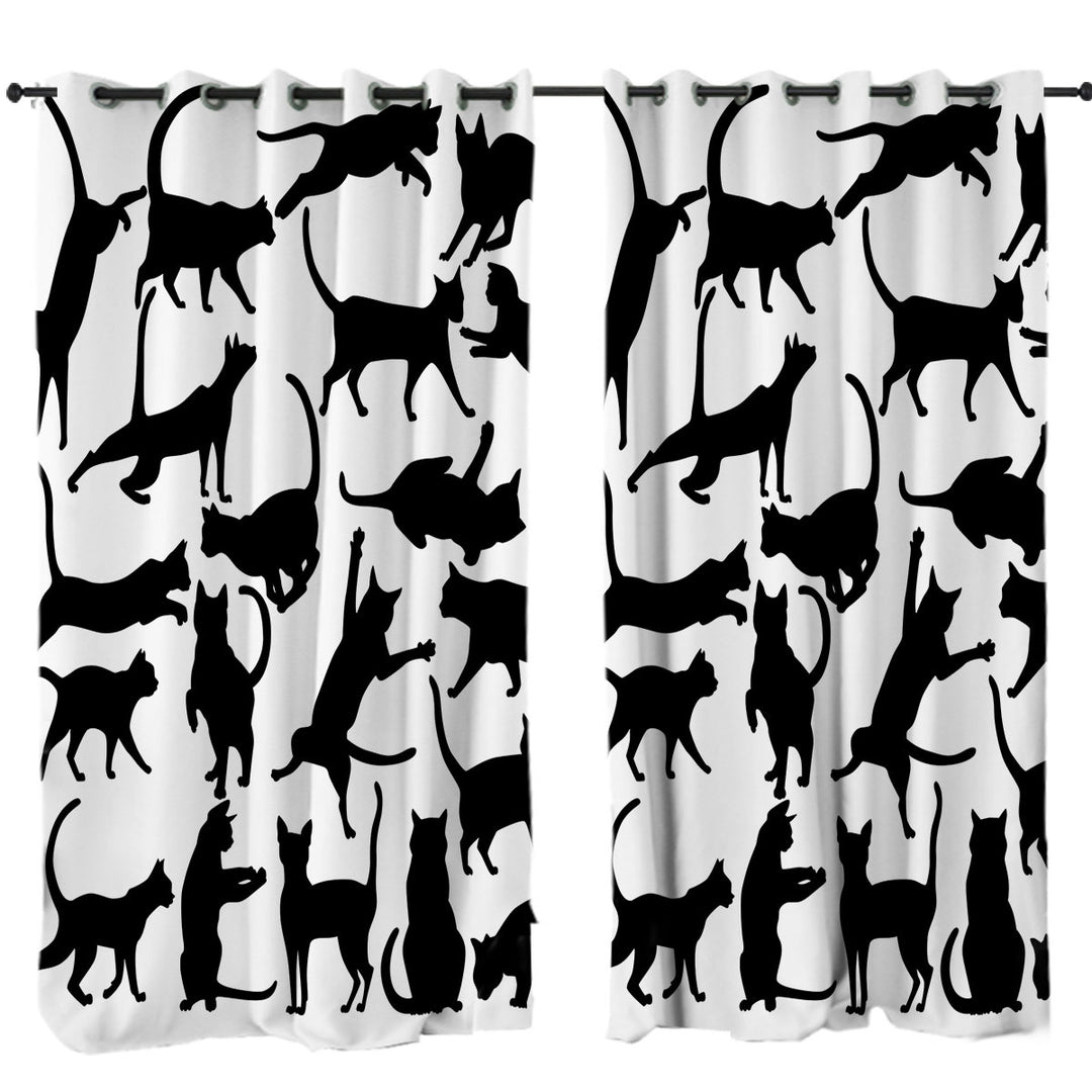 Playing Cat Silhouettes Drapes and Curtains
