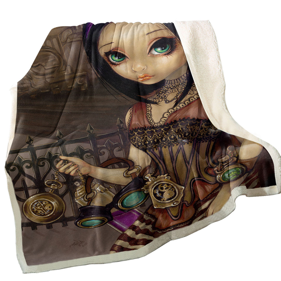 Poe a Beautiful Steampunk Flair Girl Throw Blanket