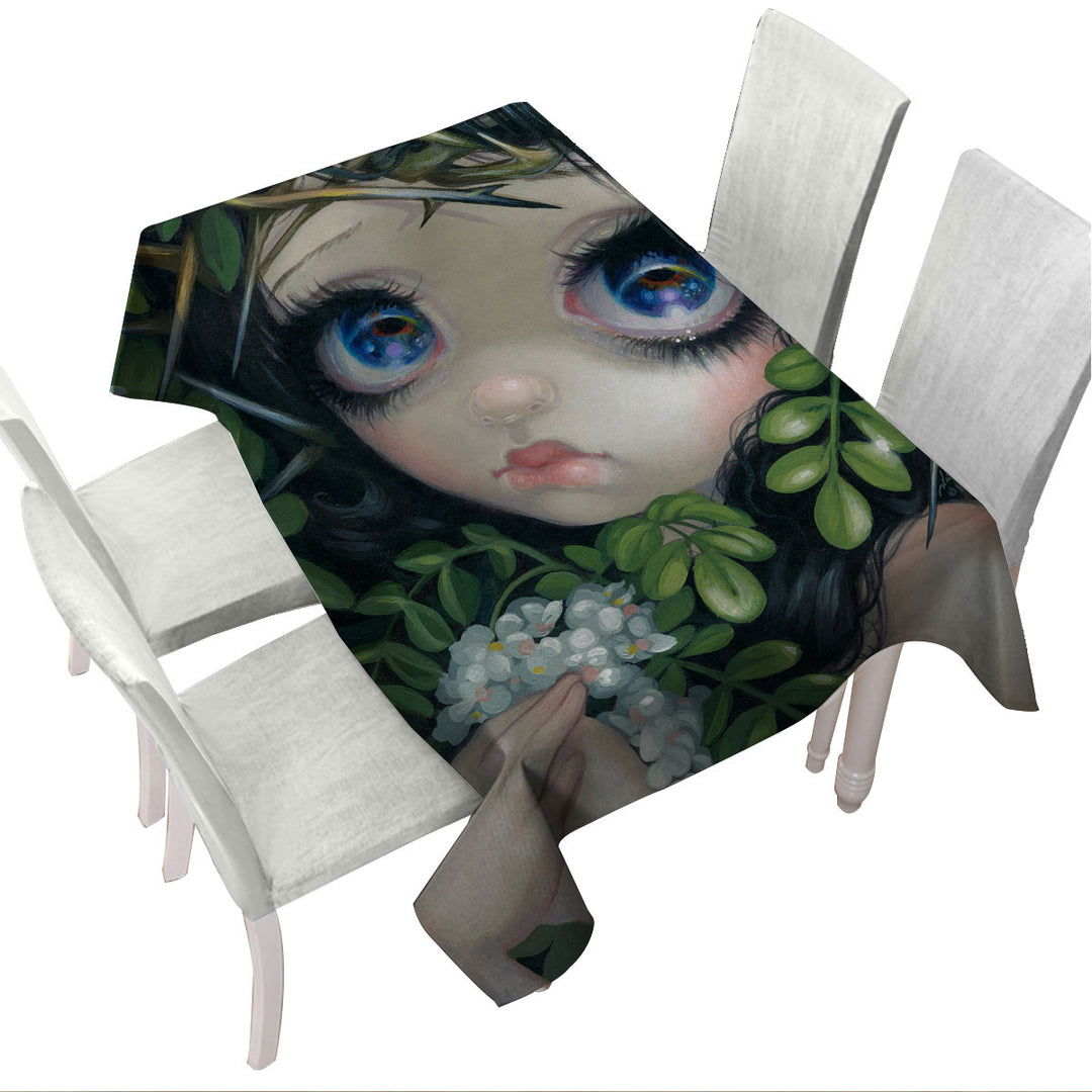 Poisonous Beauties Black Locust Girl with Leaves Table Cover