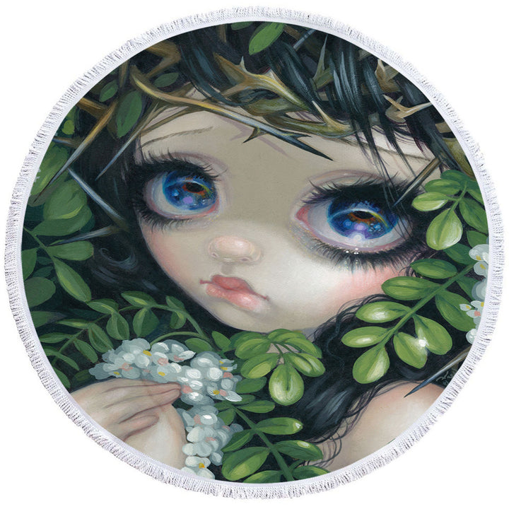 Poisonous Beauties Black Locust Unusual Beach Towels Girl with Leaves