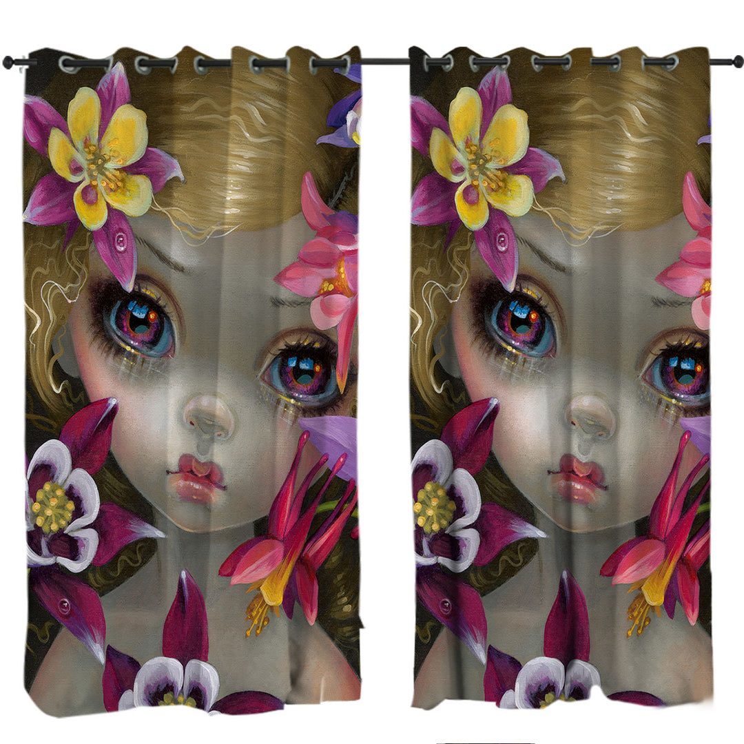 Poisonous Beauties Columbine Girl with Flowers Curtain