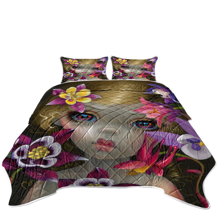 Poisonous Beauties Columbine Girl with Flowers Quilt