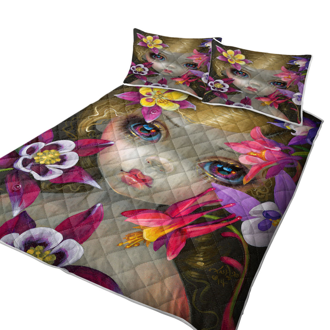 Poisonous Beauties Columbine Girl with Flowers Quilts