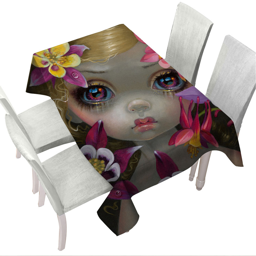 Poisonous Beauties Columbine Girl with Flowers Tablecloth