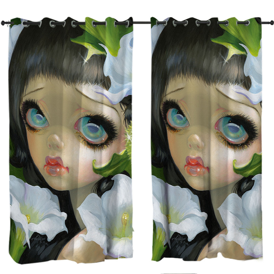 Poisonous Beauties Datura Girl and Flowers Curtains for Bedroom