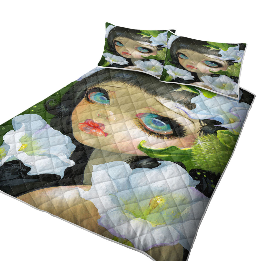 Poisonous Beauties Datura Girl and Flowers Quilt