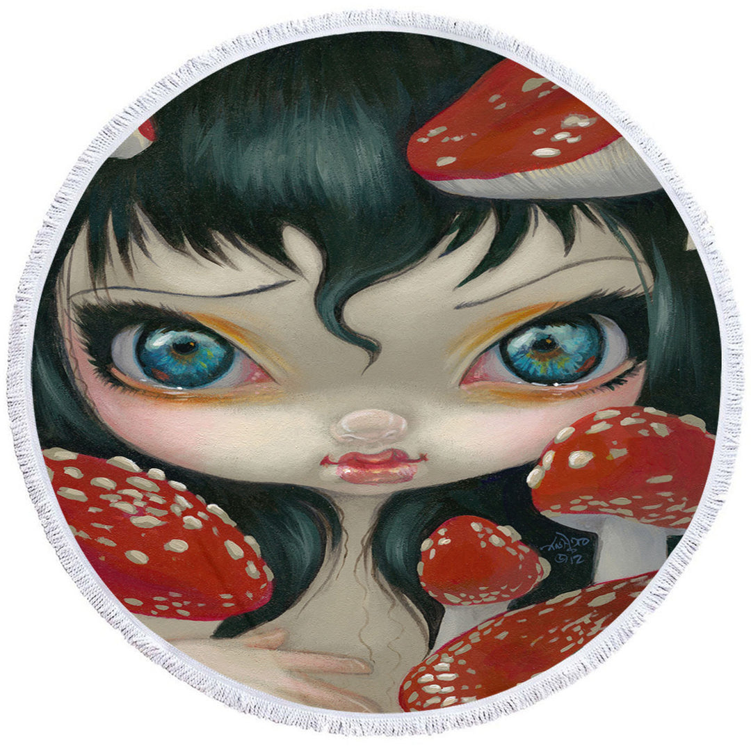 Poisonous Beauties Fly Agaric Girl and Mushrooms Beach Towel