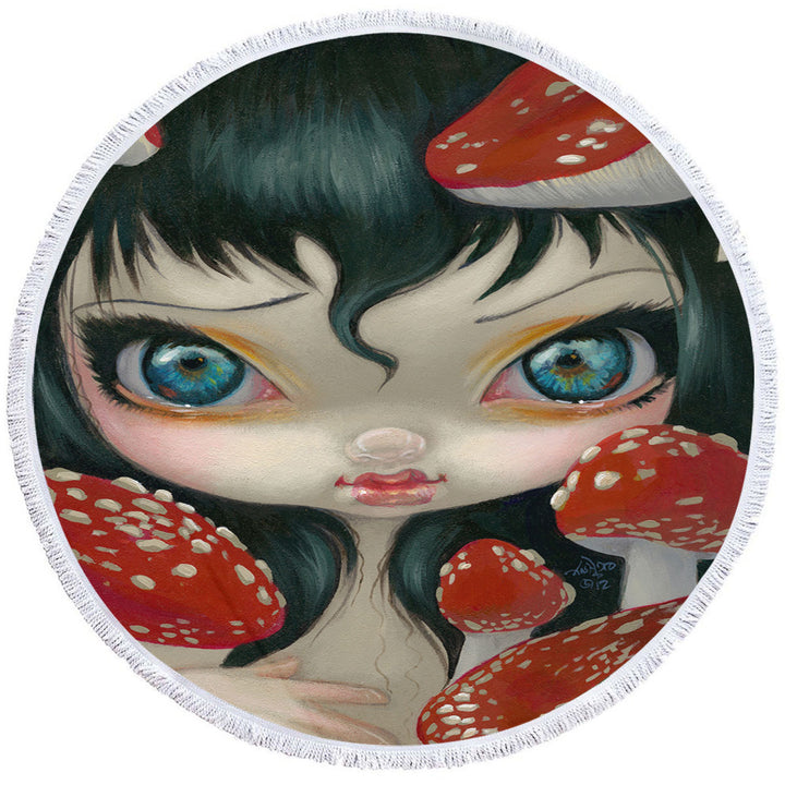 Poisonous Beauties Fly Agaric Girl and Mushrooms Beach Towel