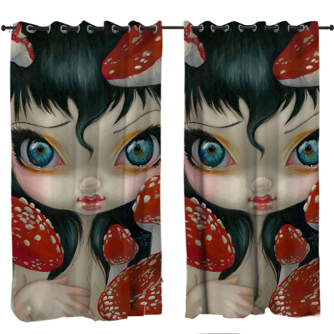 Poisonous Beauties Fly Agaric Girl and Mushrooms Drapes