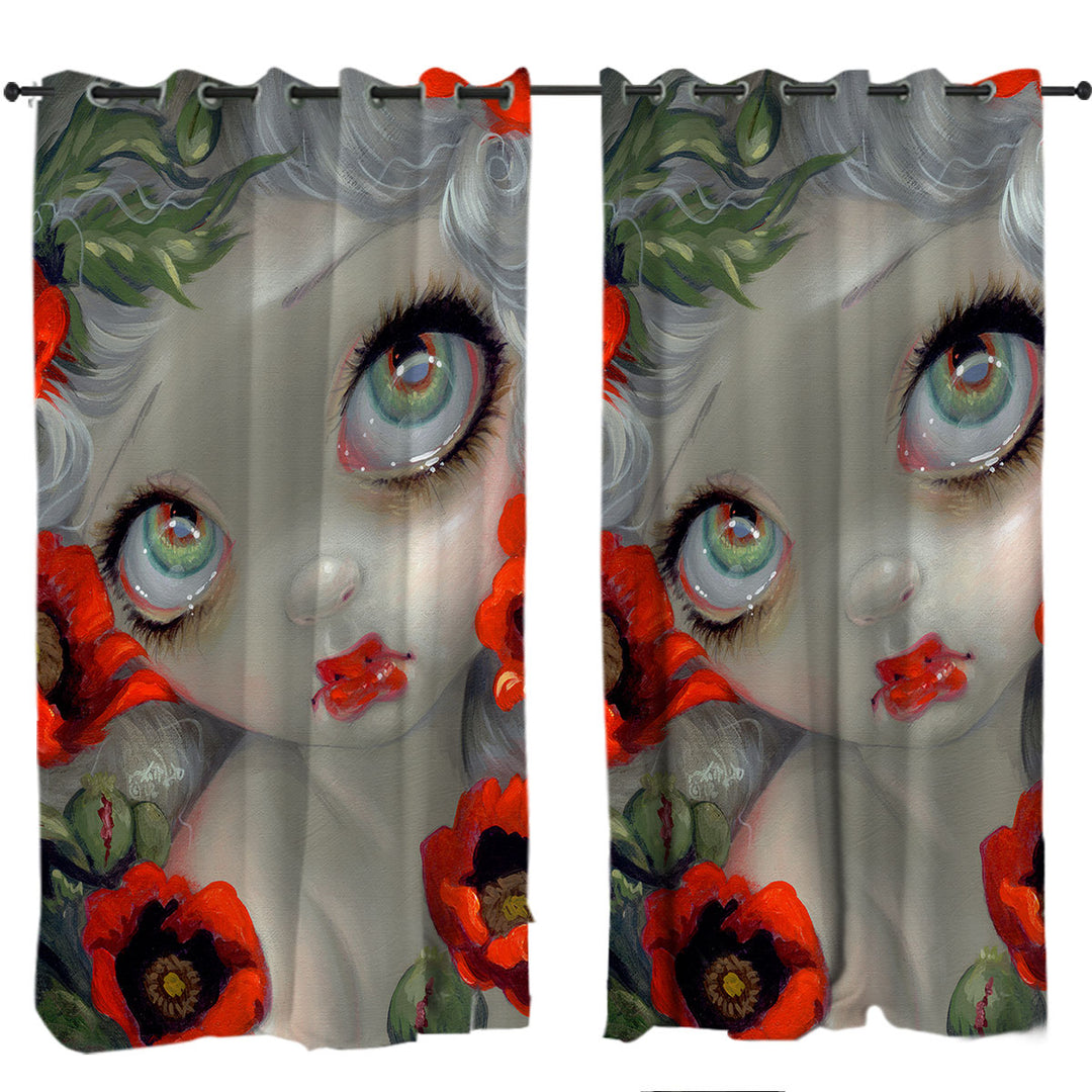 Poisonous Beauties Opium Poppy Girl and Flowers Curtains