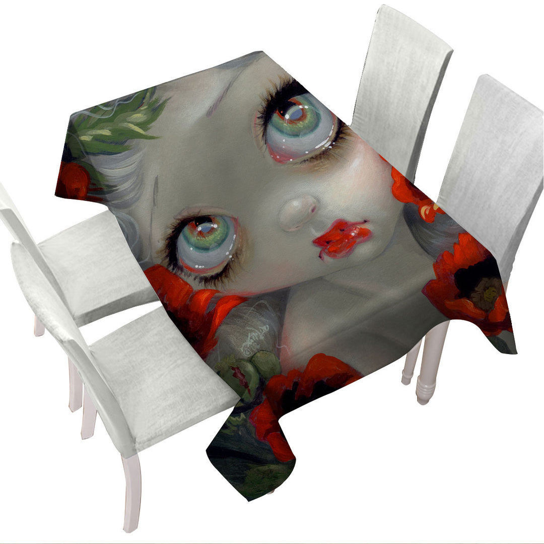 Poisonous Beauties Opium Poppy Girl and Flowers Table Cover