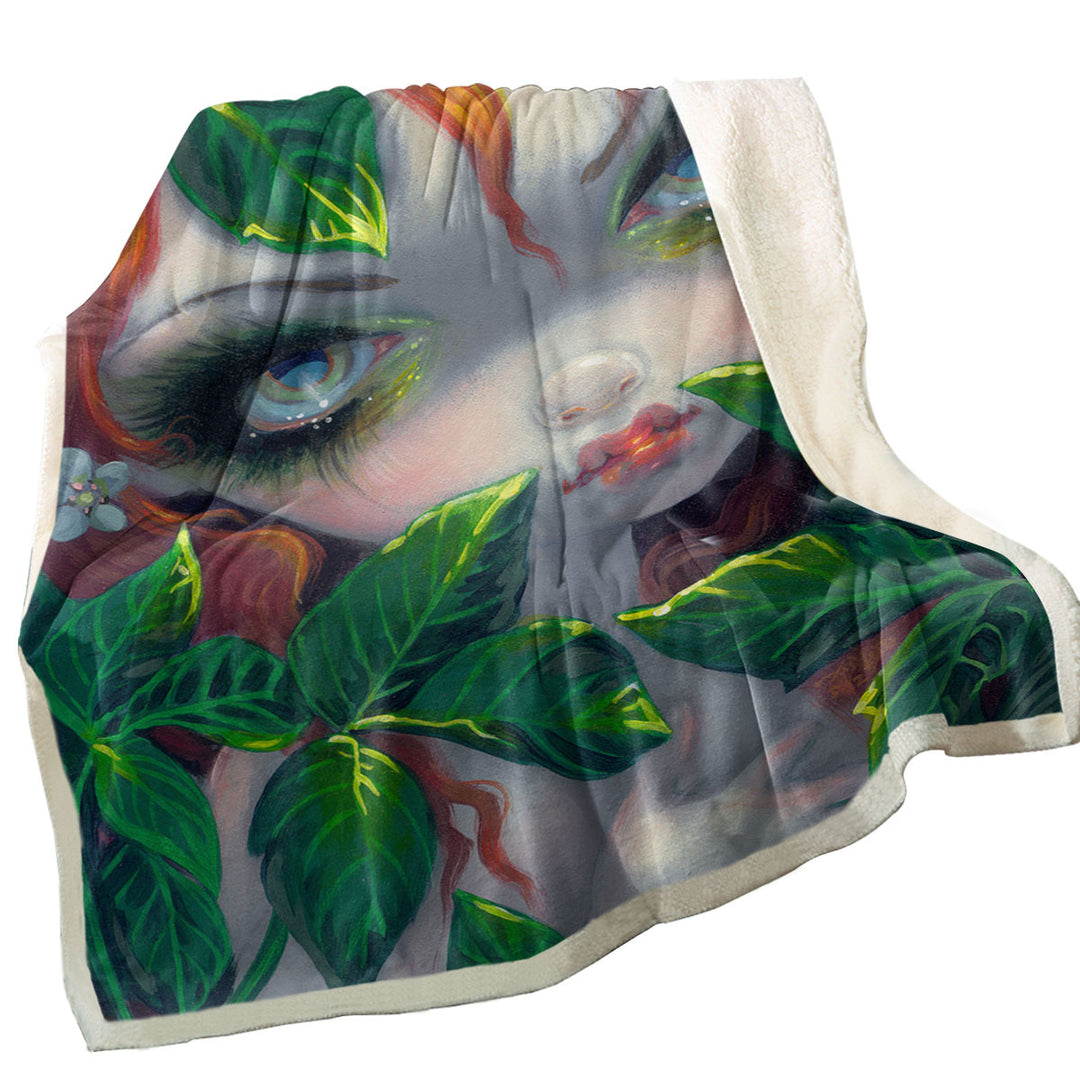 Poisonous Beauties Poison Ivy Girl and Leaves Throw Blanket