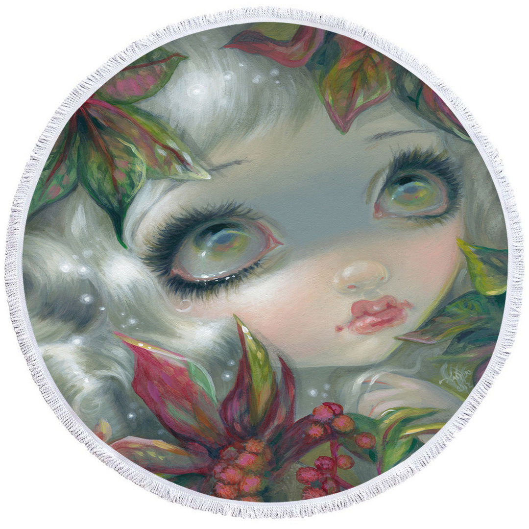 Poisonous Beauties Round Beach Towel Castor Bean Girl with Plants