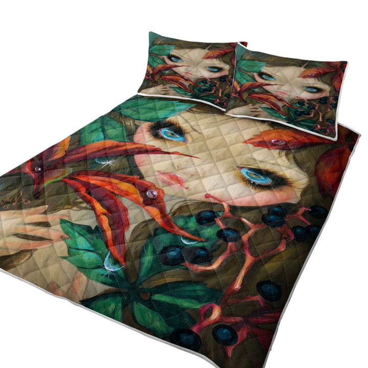 Poisonous Beauties Virginia Creeper Girl and Berries California King Quilt Sets