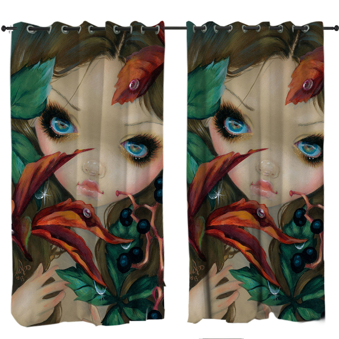 Poisonous Beauties Virginia Creeper Girl and Berries Drapes for Living Room