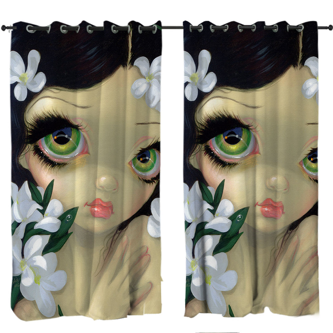 Poisonous Beauties White Oleander Girl and Flowers Curtain