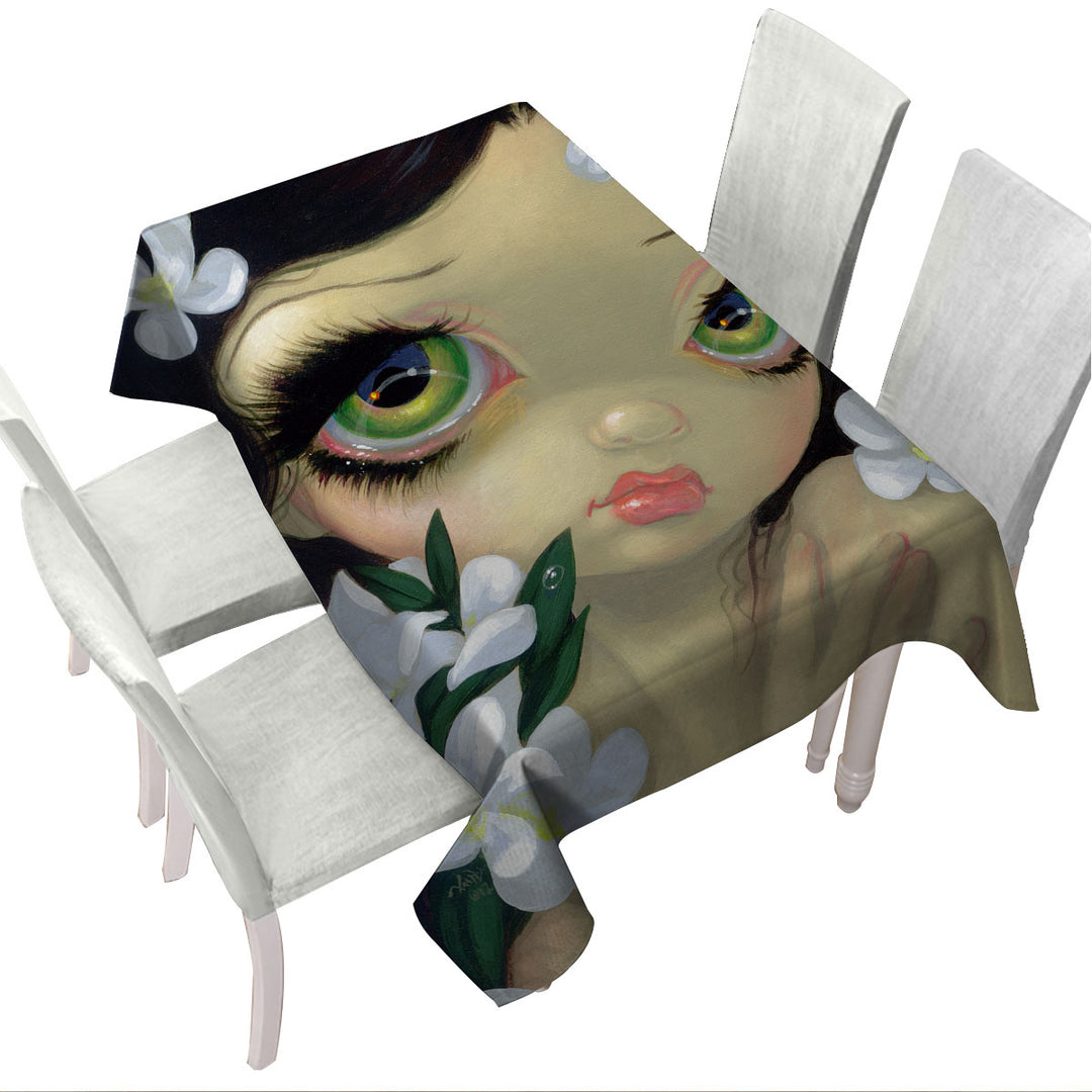 Poisonous Beauties White Oleander Girl and Flowers Tablecloths