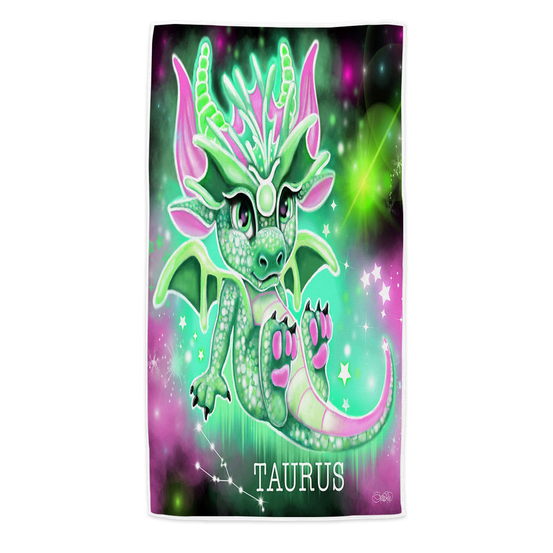 Pool Towels Gift Ideas for Kids Green Sparkling Taurus Lil Dragon