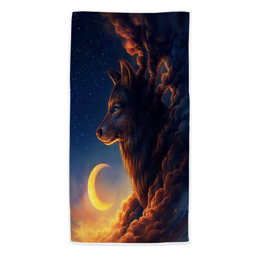 Pool Towels with Wolf Art Moon Night Guardian