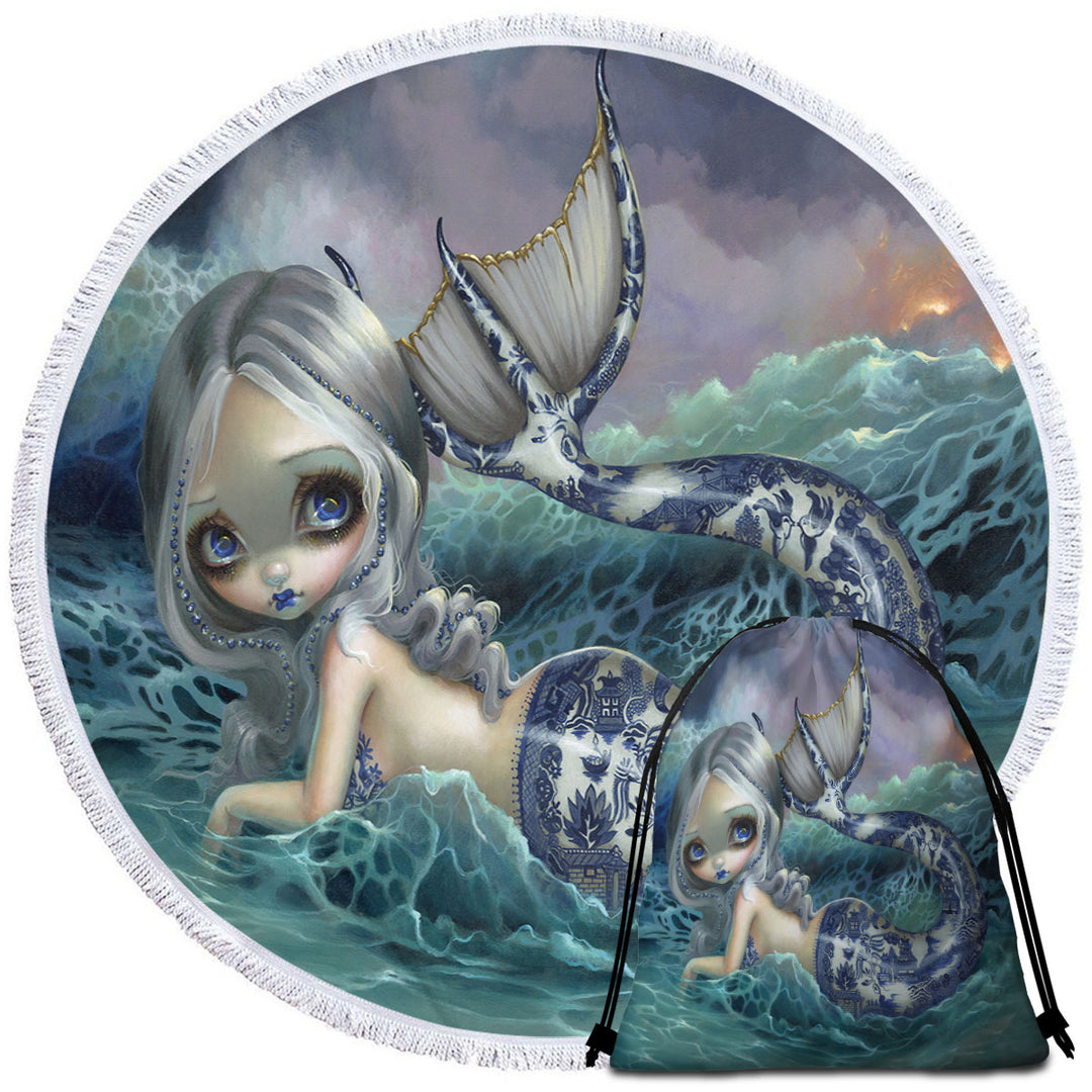 Porcelina the Blue Willow Porcelain Tailed Mermaid Girls Beach Towels