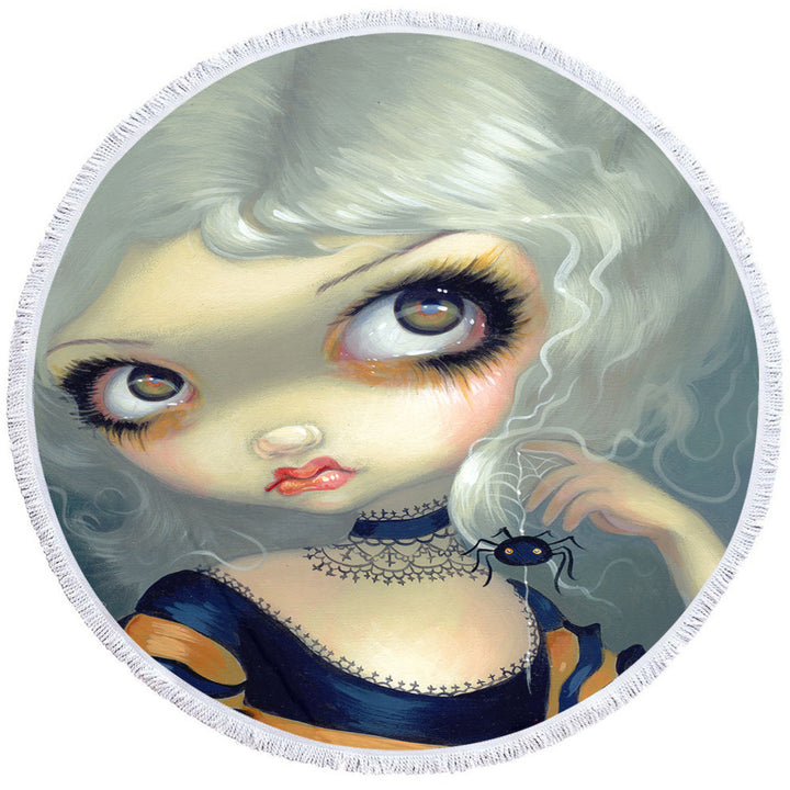 Portrait With Spiderling Big Eyed Beauty Goth Girl Microfibre Beach Towels