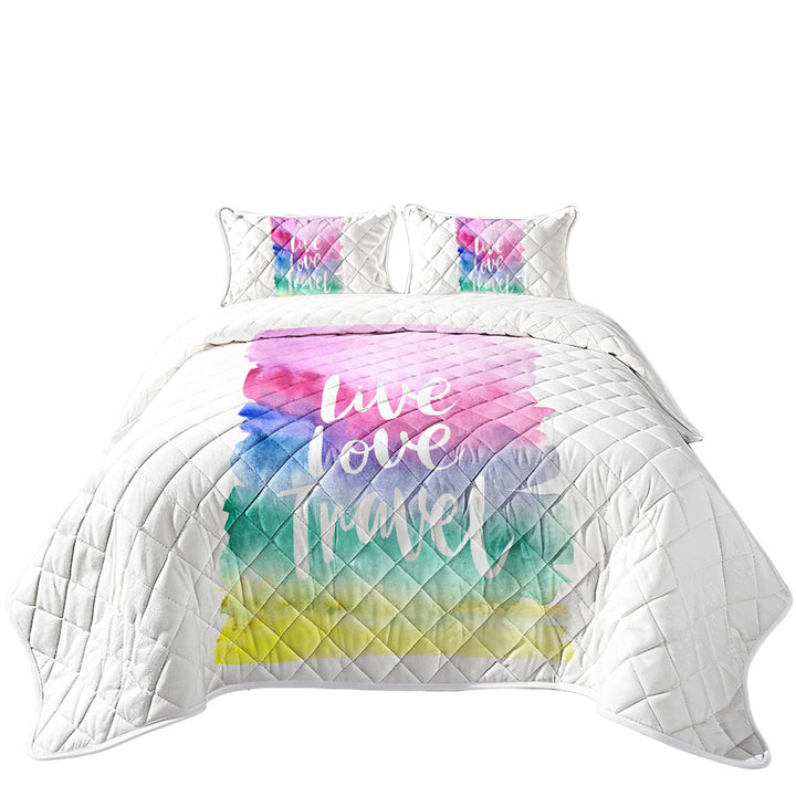 Positive Motto Colorful Pastel Live Love Travel Quilts