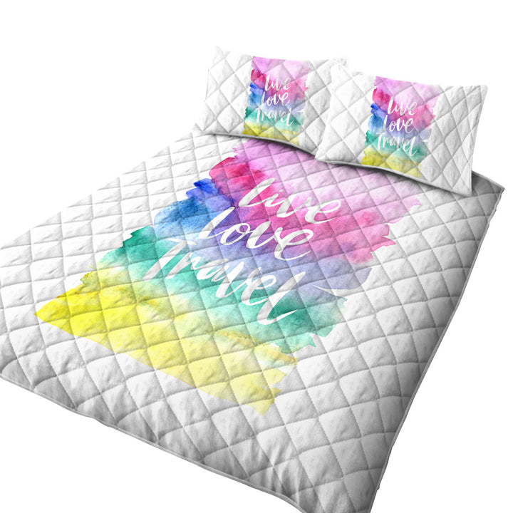 Positive Motto Colorful Pastel Live Love Travel Summer Quilt
