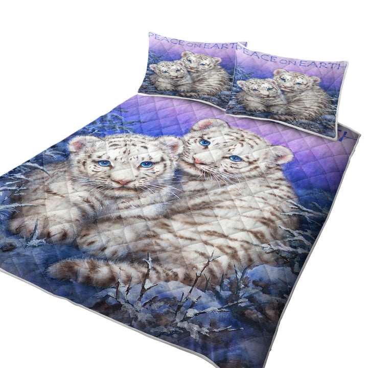 Positive Wildlife Animal Art White Tiger Cubs Coverlet