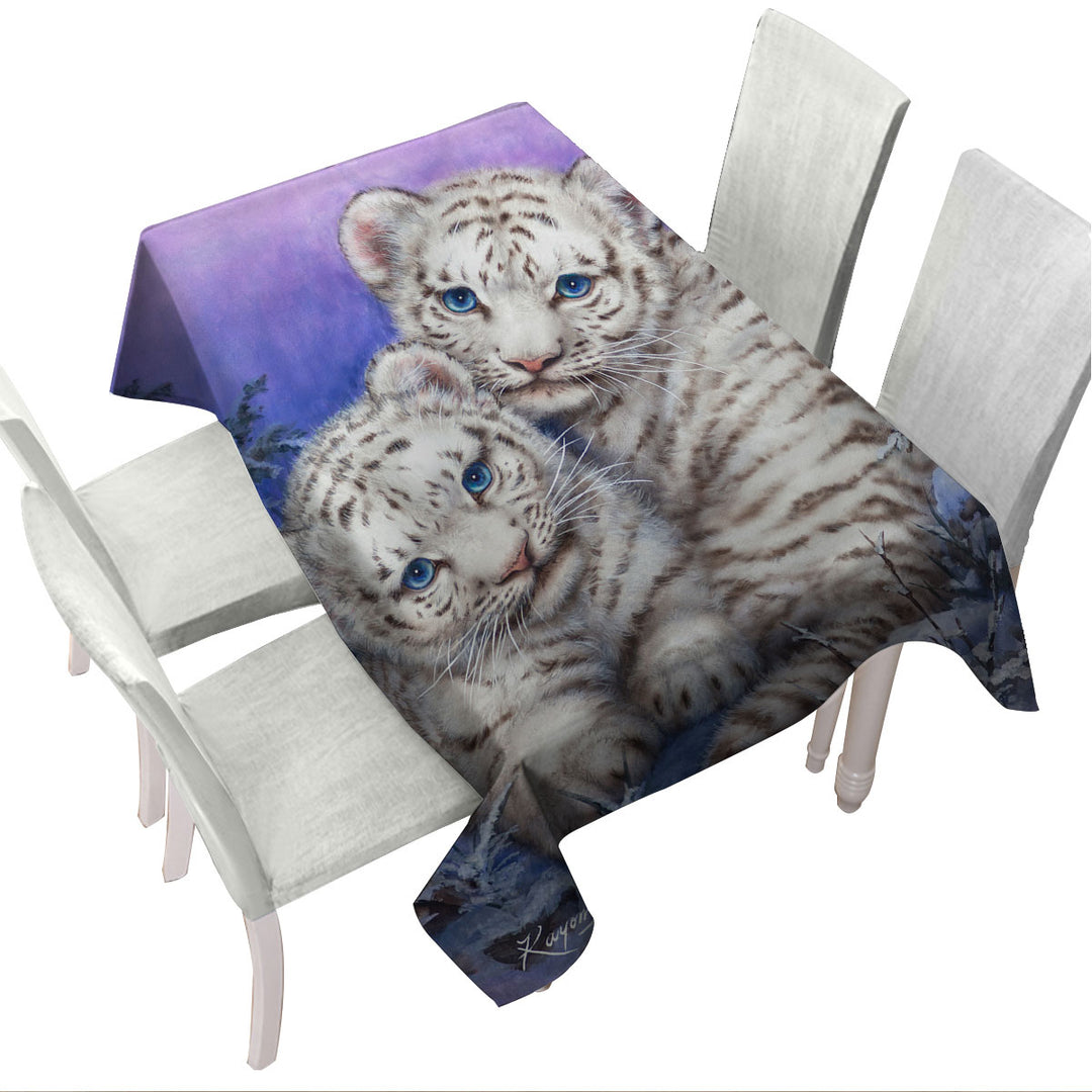 Positive Wildlife Animal Art White Tiger Cubs Custom tablecloths