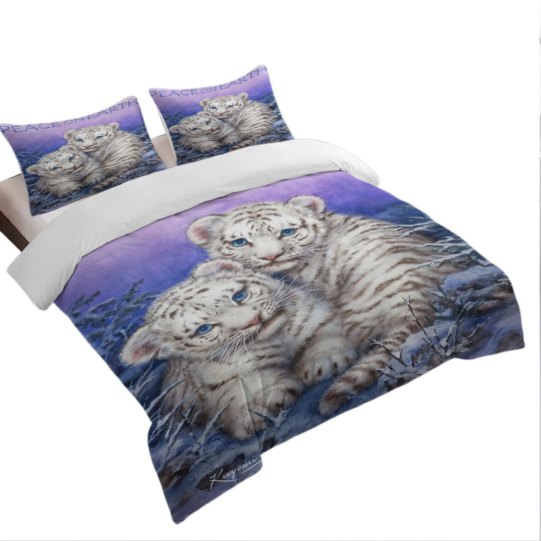 Positive Wildlife Animal Art White Tiger Cubs Duvet Cover