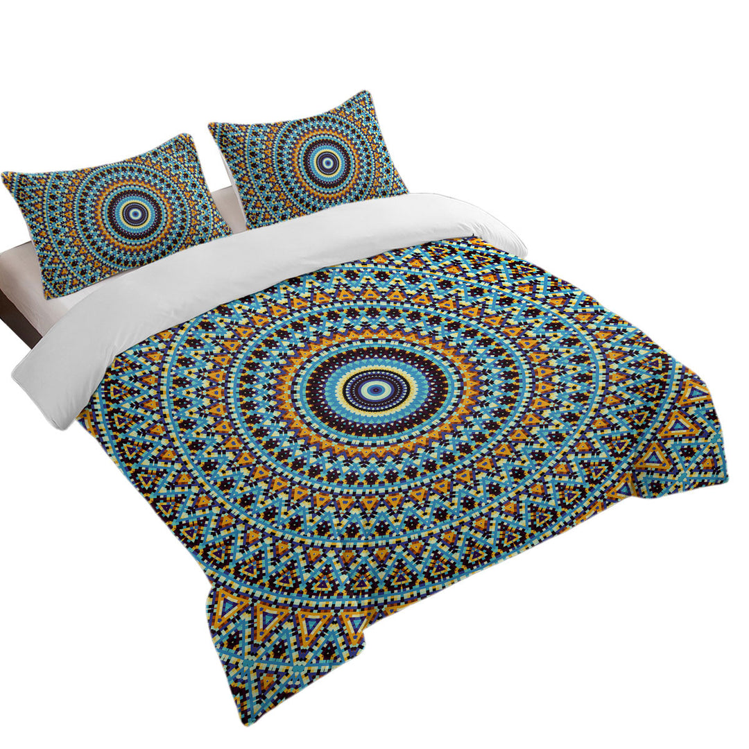 Powerful Blue Black Orange Mandala Comforter Cover