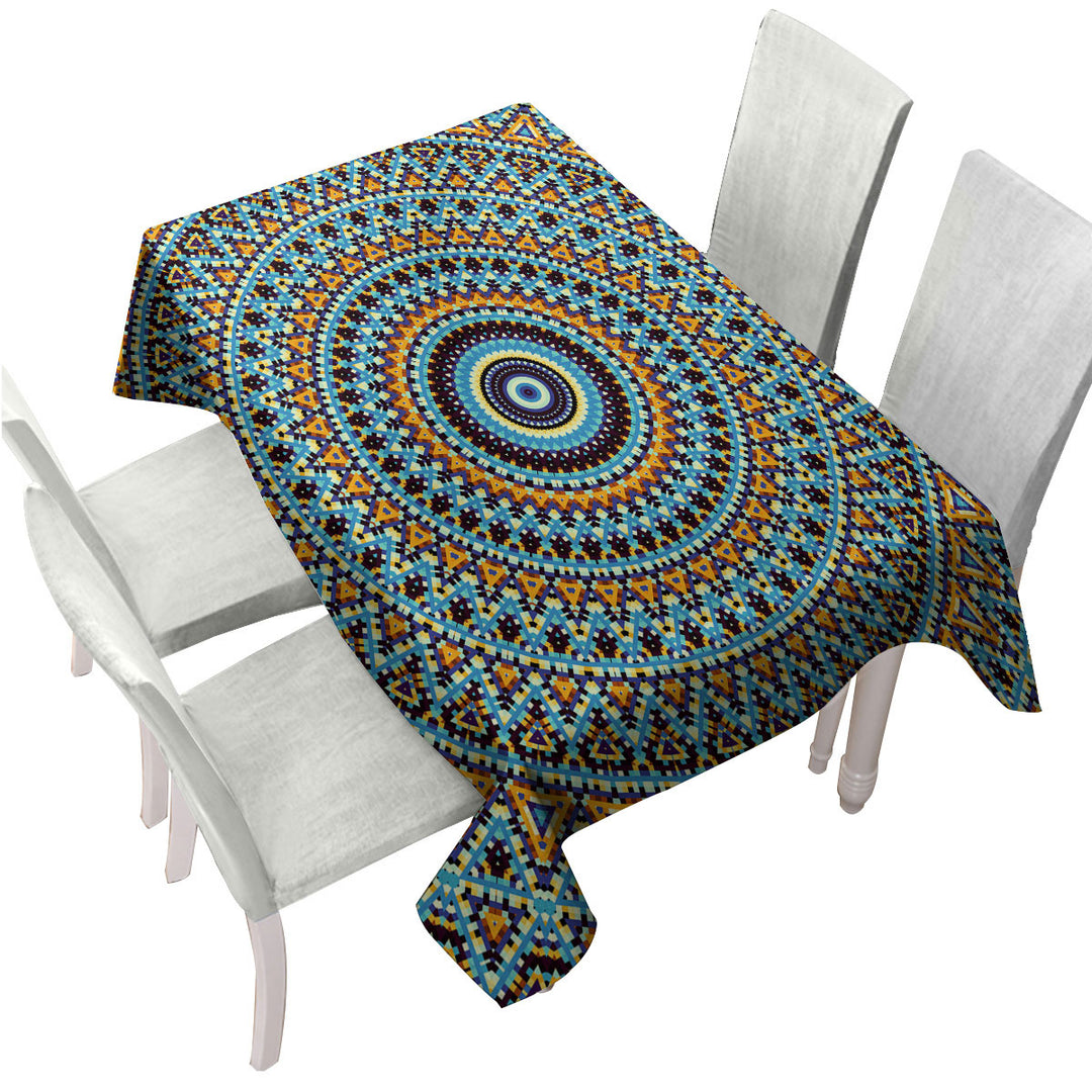 Powerful Blue Black Orange Mandala Tablecloths