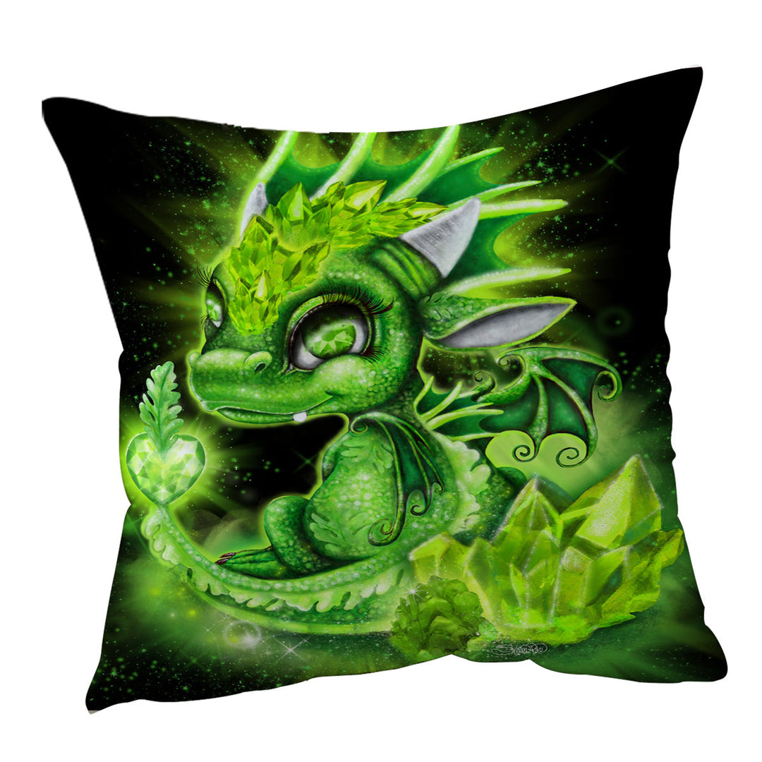 Presents Idea Throw Pillows for August Peridot Birthstone Lil Dragon