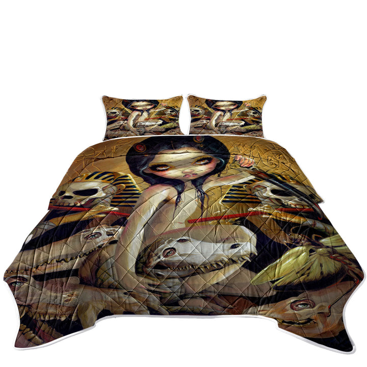 Priestess of Nyarlathotep Egyptian Maiden and Skulls California King Quilt Sets