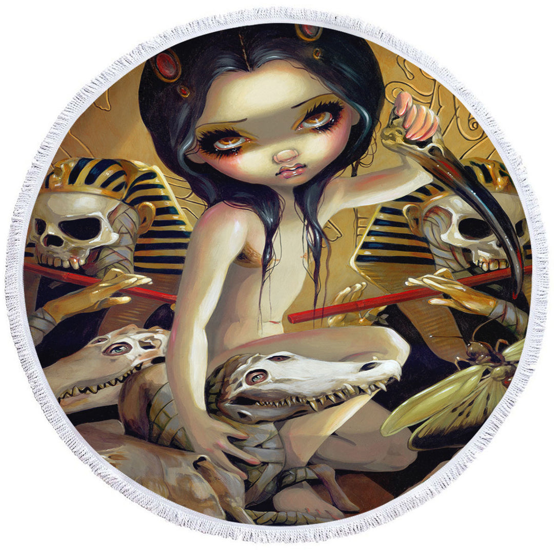 Priestess of Nyarlathotep Egyptian Maiden and Skulls Microfiber Beach Towel