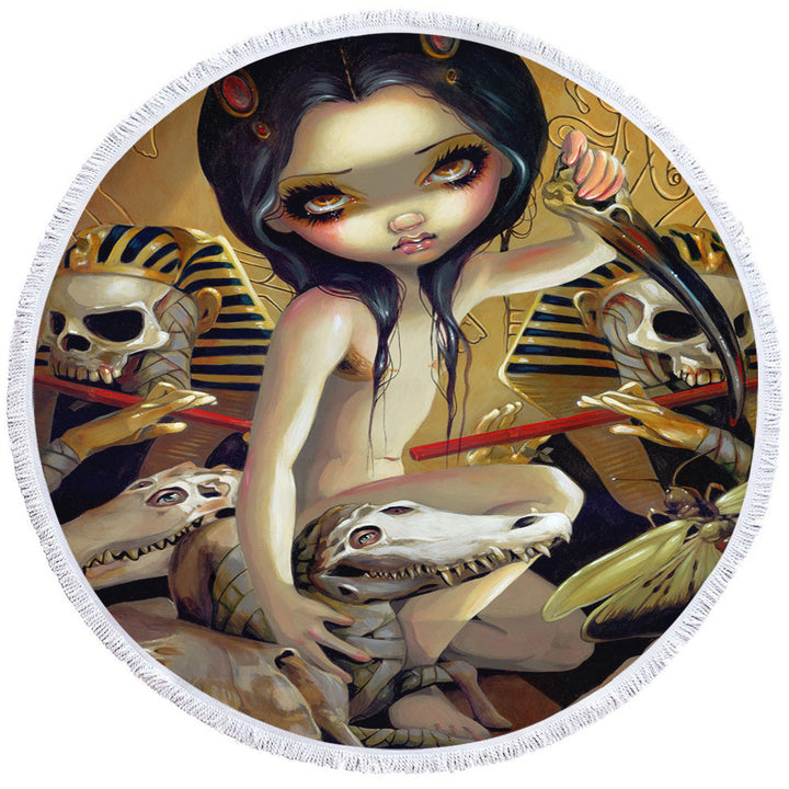 Priestess of Nyarlathotep Egyptian Maiden and Skulls Microfiber Beach Towel