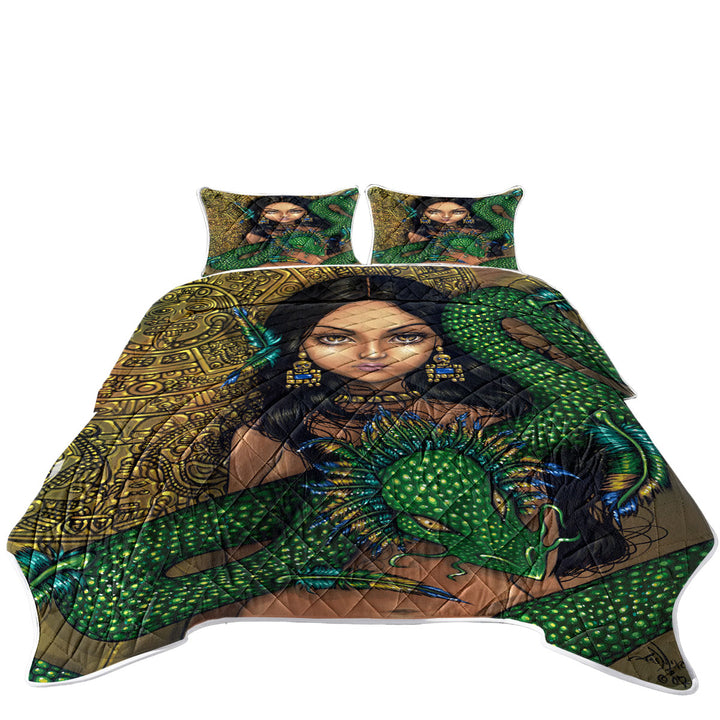 Priestess of Quetzalcoatl Aztec Mayan Maiden Twin Quilt