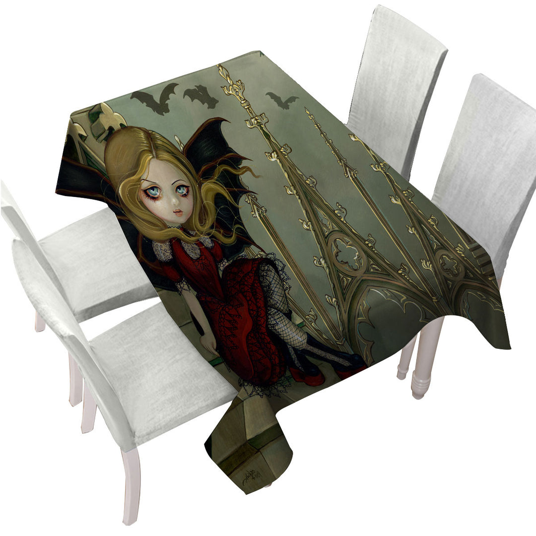 Printed Tablecloth with Bat Winged Fairy Bats in the Belfry