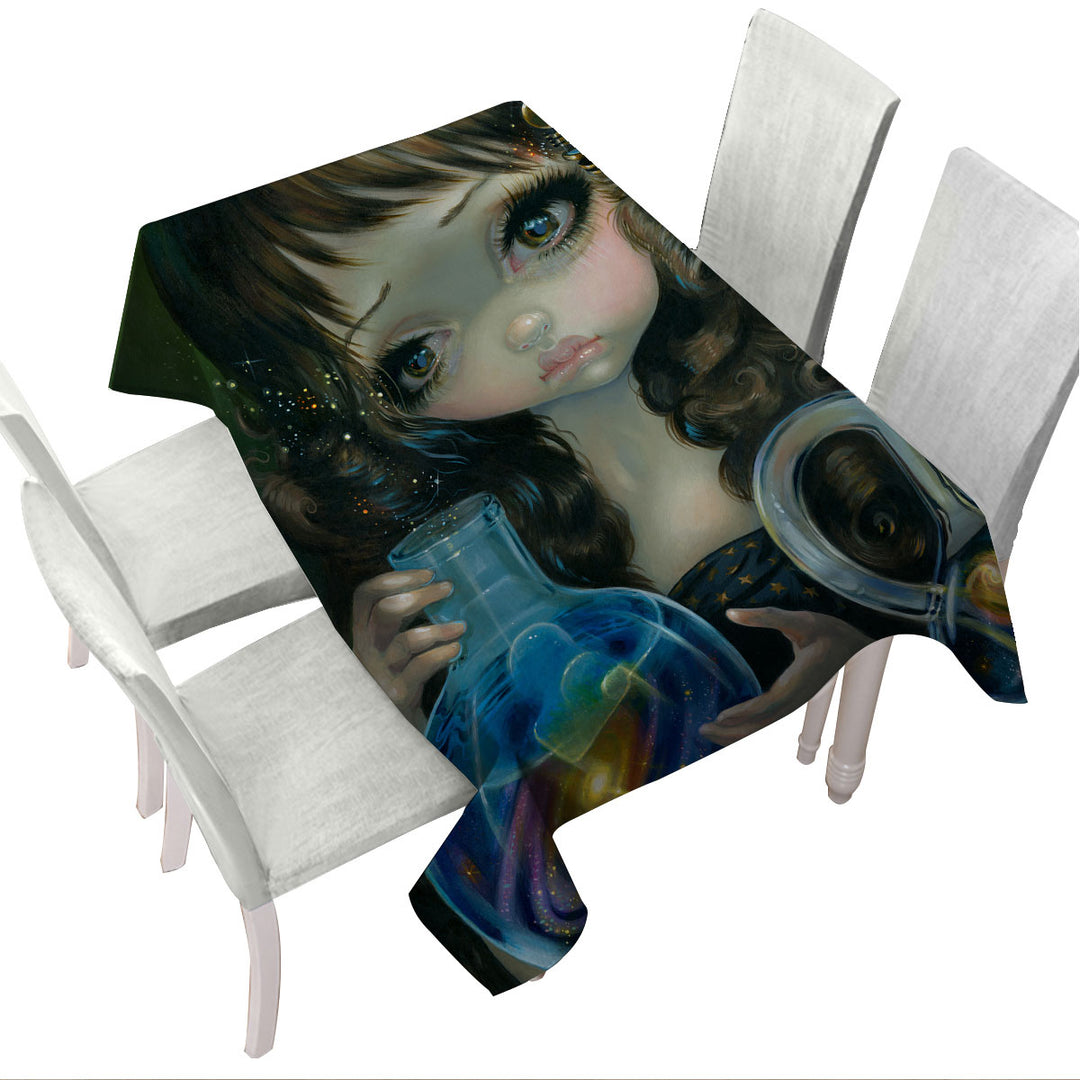 Printed Tablecloth with Fine Art Alchemical Girl Microcosm Galaxy