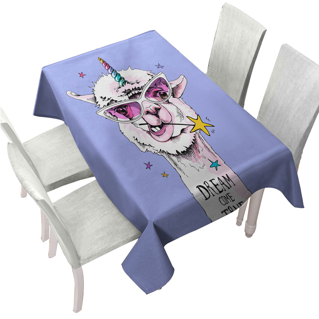 Printed Tablecloth with Funny and Positive Unicorn Llama