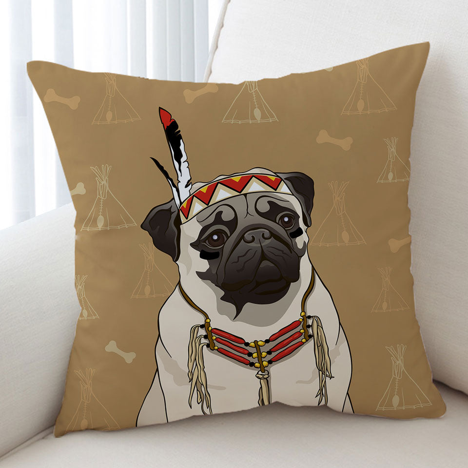 Pug Cushions Cute Native American Chief Pug