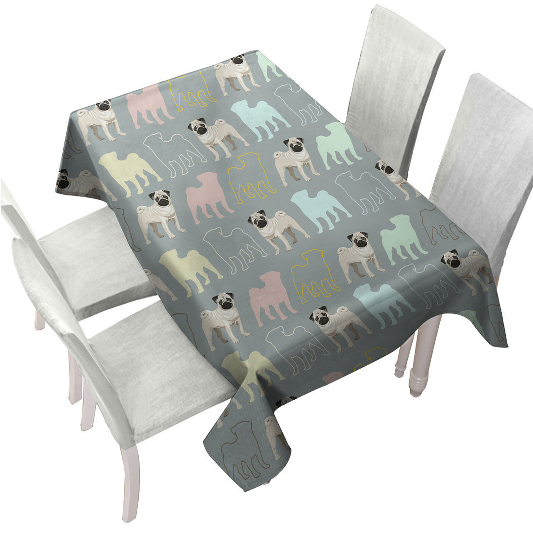 Pug and Pugs Multi Colored Silhouettes Custom table Covers